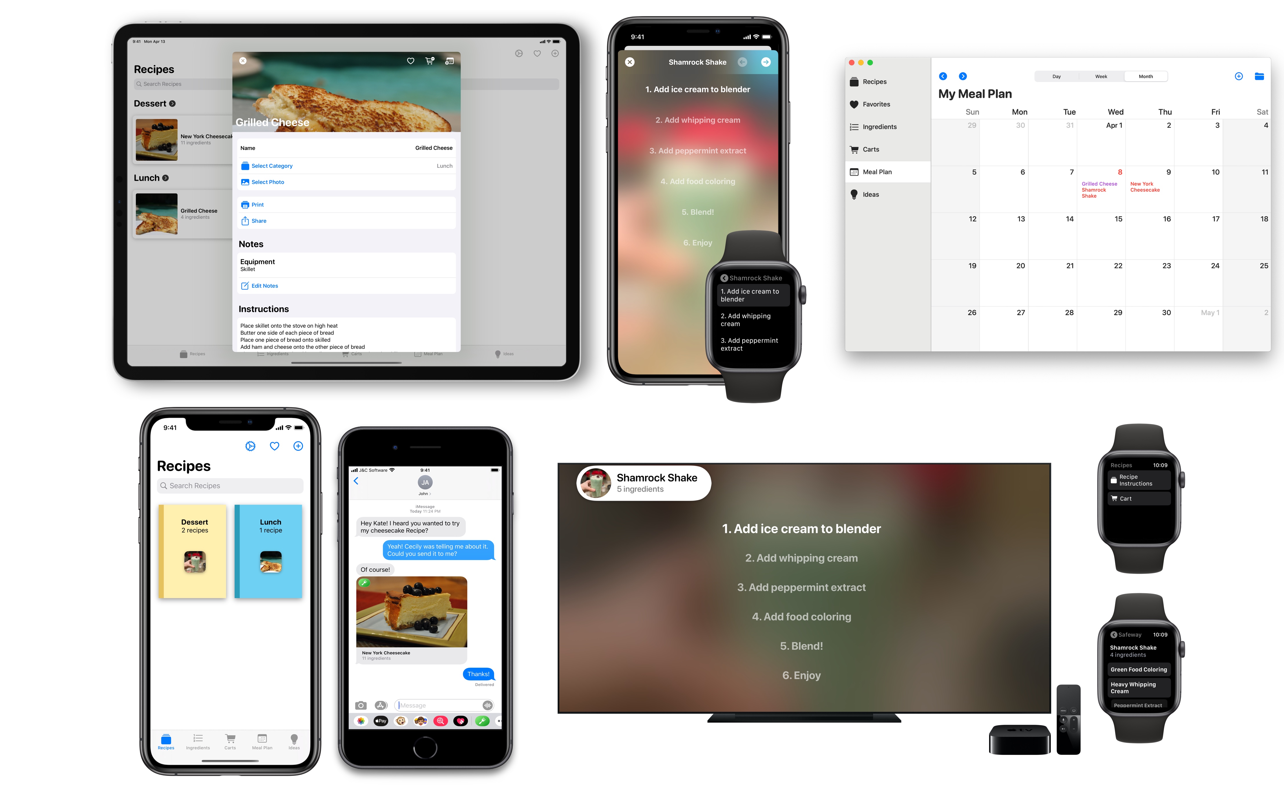 SimpleRecipes on iPhone, iPad, Apple Watch, Apple TV, and macOS.